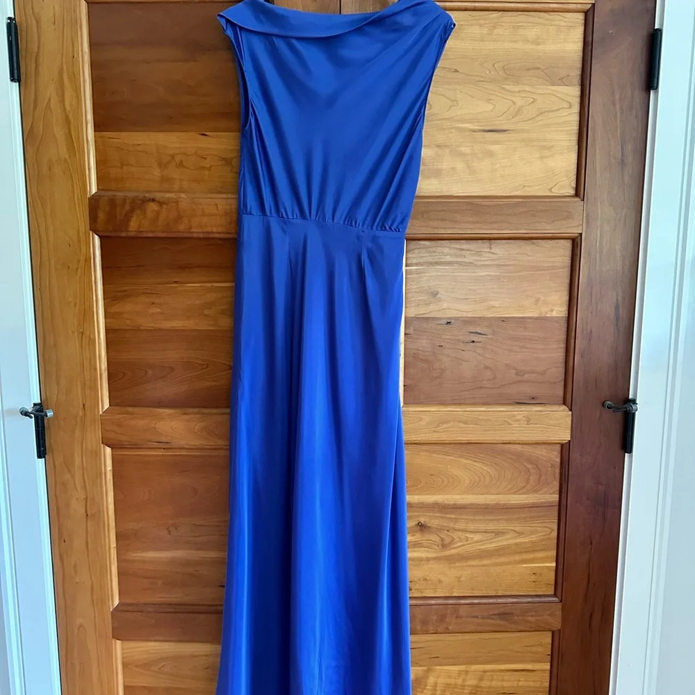 Astr X Revolve Monroe Dress. Asymmetrical Off the Shoulder Gown Blue - Picture 3 of 4